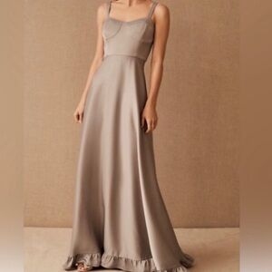Sachin + Babi BHLDN Tara Satin Bustier Ruffle Hem Maxi Dress Dove Grey Size 10